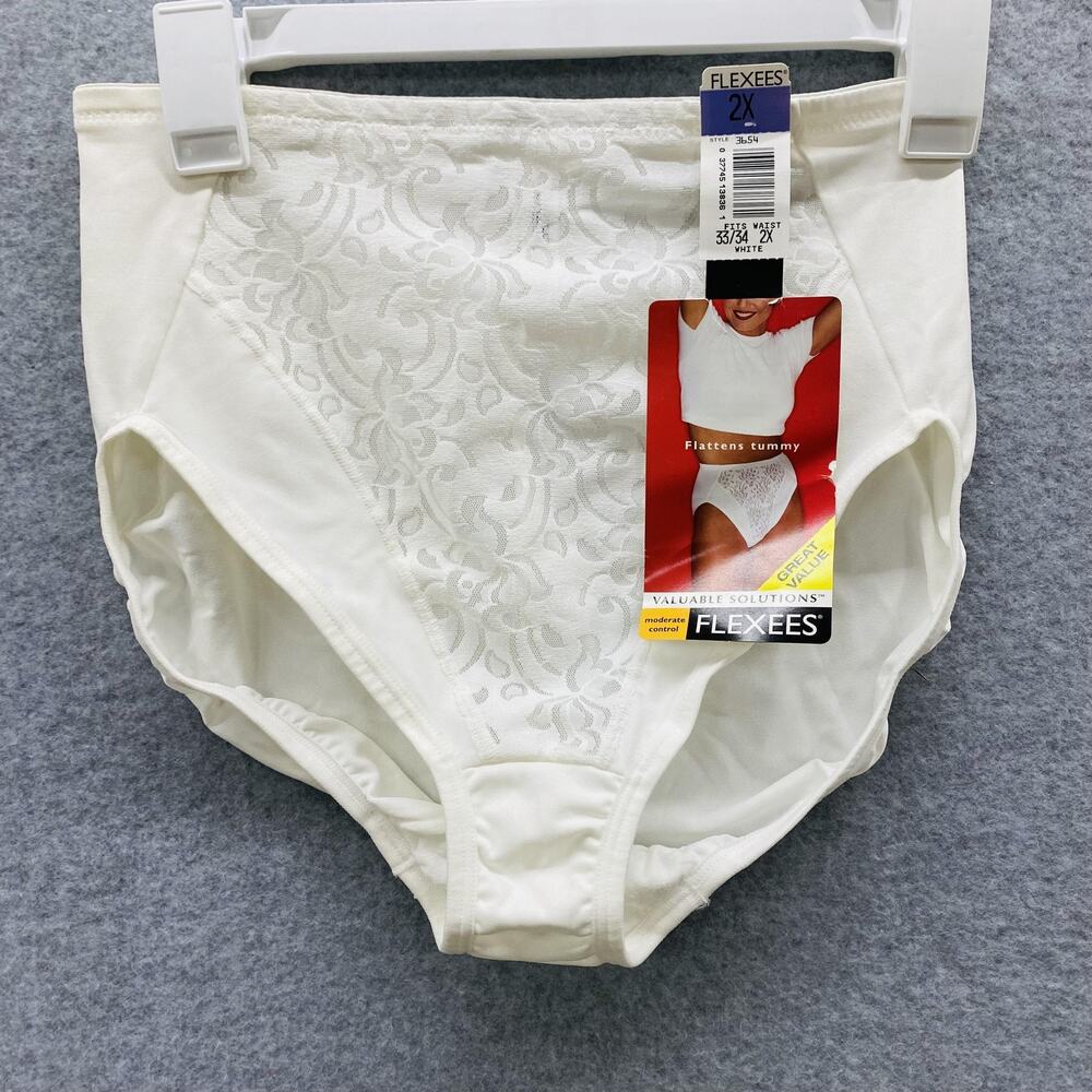 Flexees Briefs Womens 2X White Control Shapewear High Waist Tummy Panel 3654